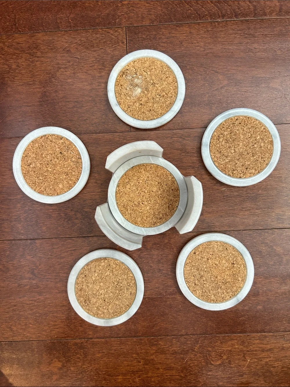 Vintage Marble and Cork Round Drink Coasters - Set of 6